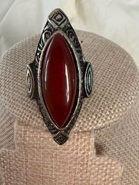 Rust Marquise Stone silvertone Style Statement Ring - Women Jewelry sz 9 boho